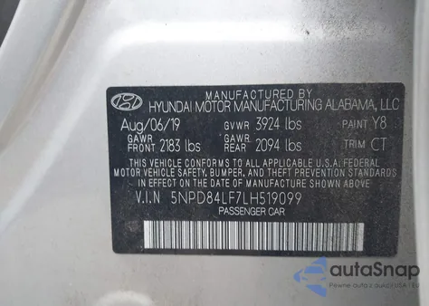 2020 Hyundai Elantra Sel из США, поврежденный, VIN 5NPD84LF7LH519099